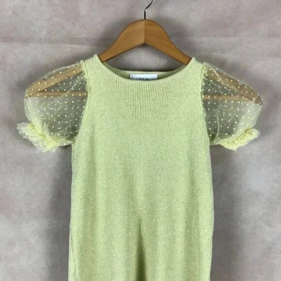 ZARA Polka Dot Puff Sleeve Metallic Rib Top Size 6 - Picture 2 of 7